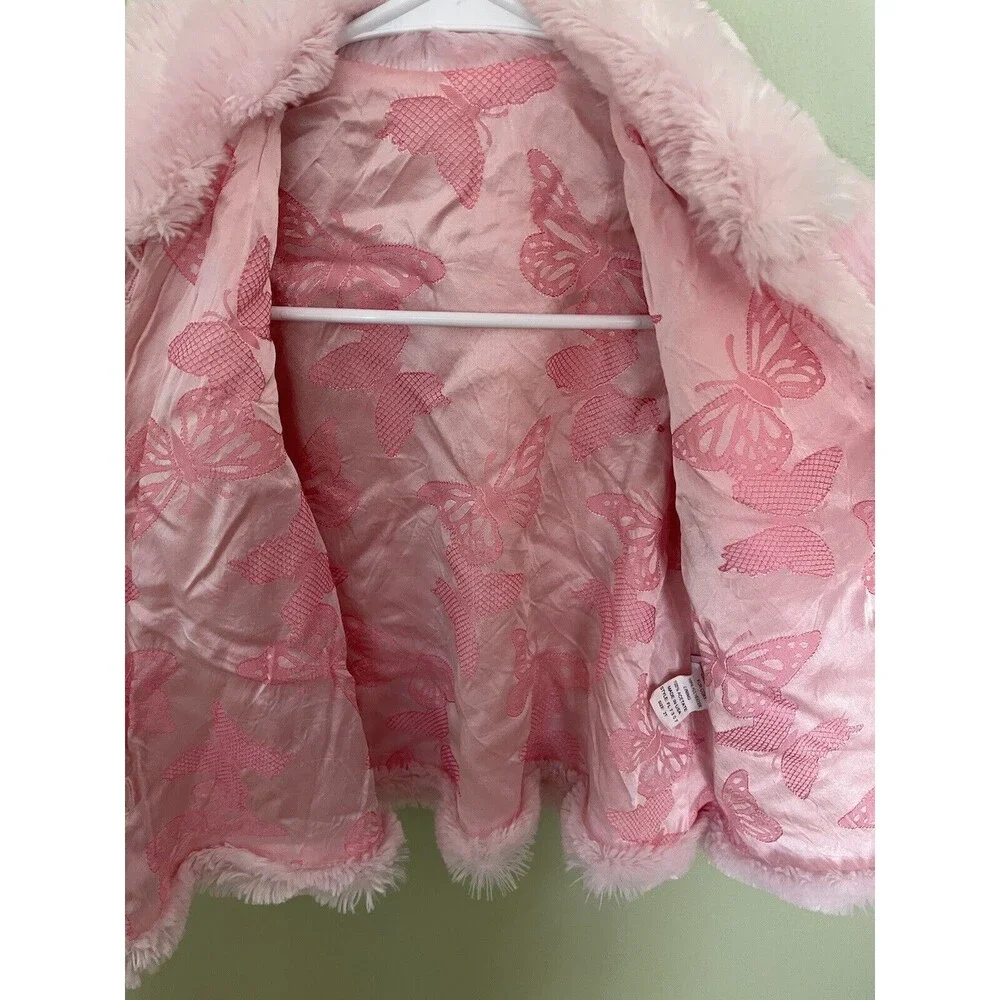 CachCach Toddler Girls Faux Fur Coat Pink Button Up Size 2T